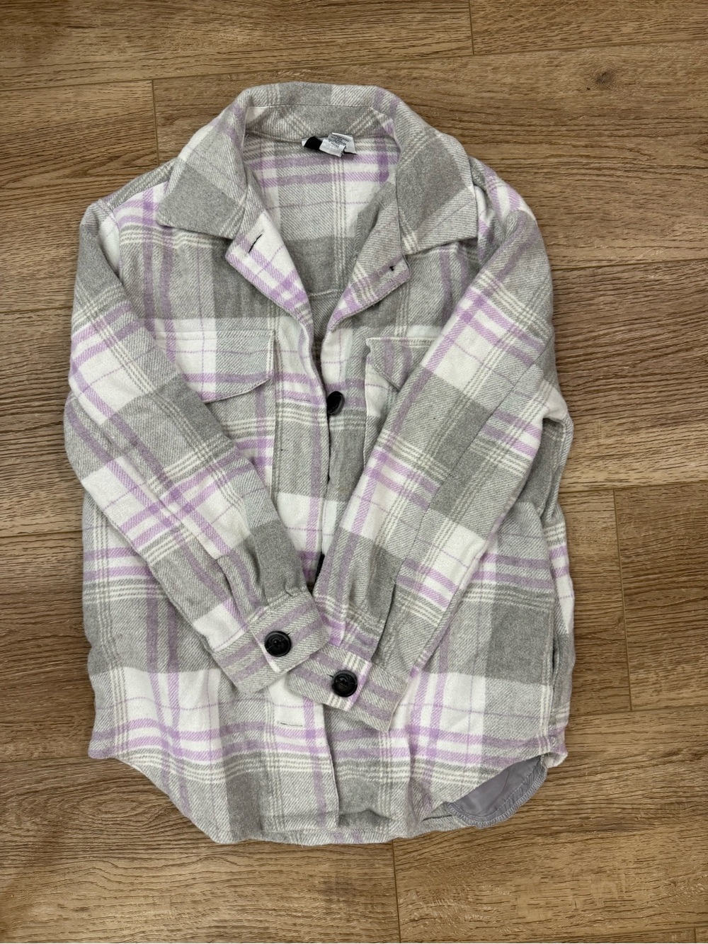 Rue21 Gray, White & Lavender Plaid Button-Up Shacket